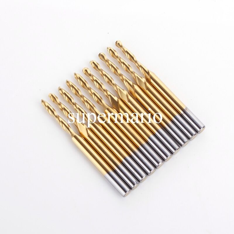 1x 1/8'' Titanium Coated Carbide CNC Two Double Flute Ball Nose Bit 2mm x12mm