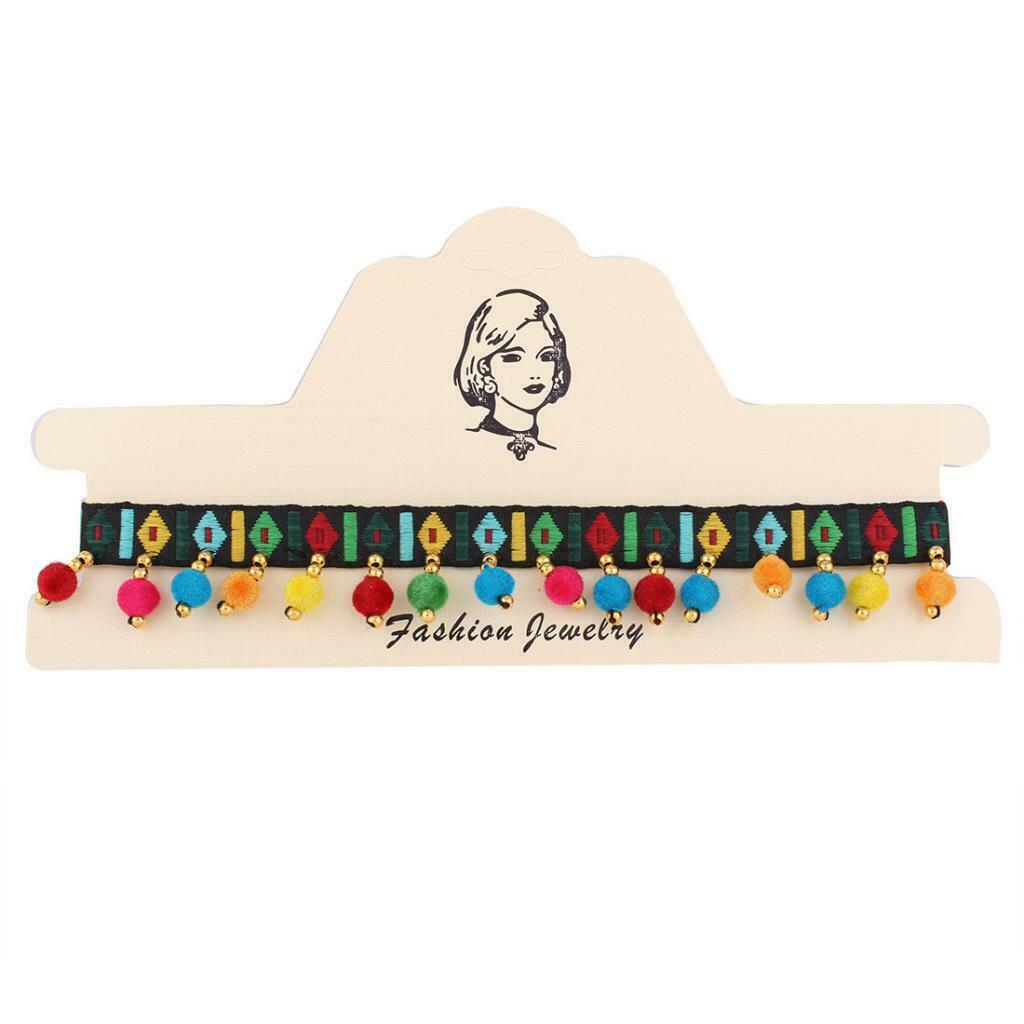 Retro Embroidery Pom Pom Ball Pendant Thin Necklace Collar