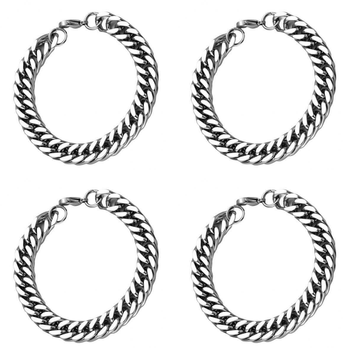 4x Fashion Cuban Curb Chain Bracelet Boys Punk Rock Hip-Hop Wrap Cuff Bangle
