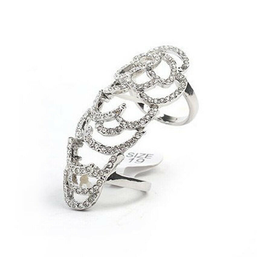 New Retro Hollow Rose Flower Hollow Rose Rhinestone Finger Rings For Women