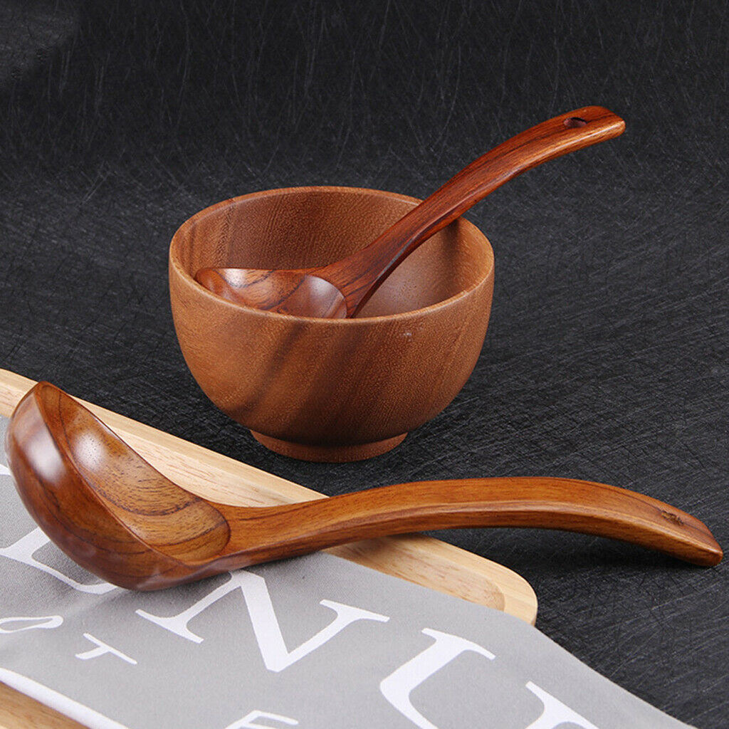 2Pcs Natural Wooden Bamboo Ladle Scoop Soups, Sauces, Casseroles, Porridge