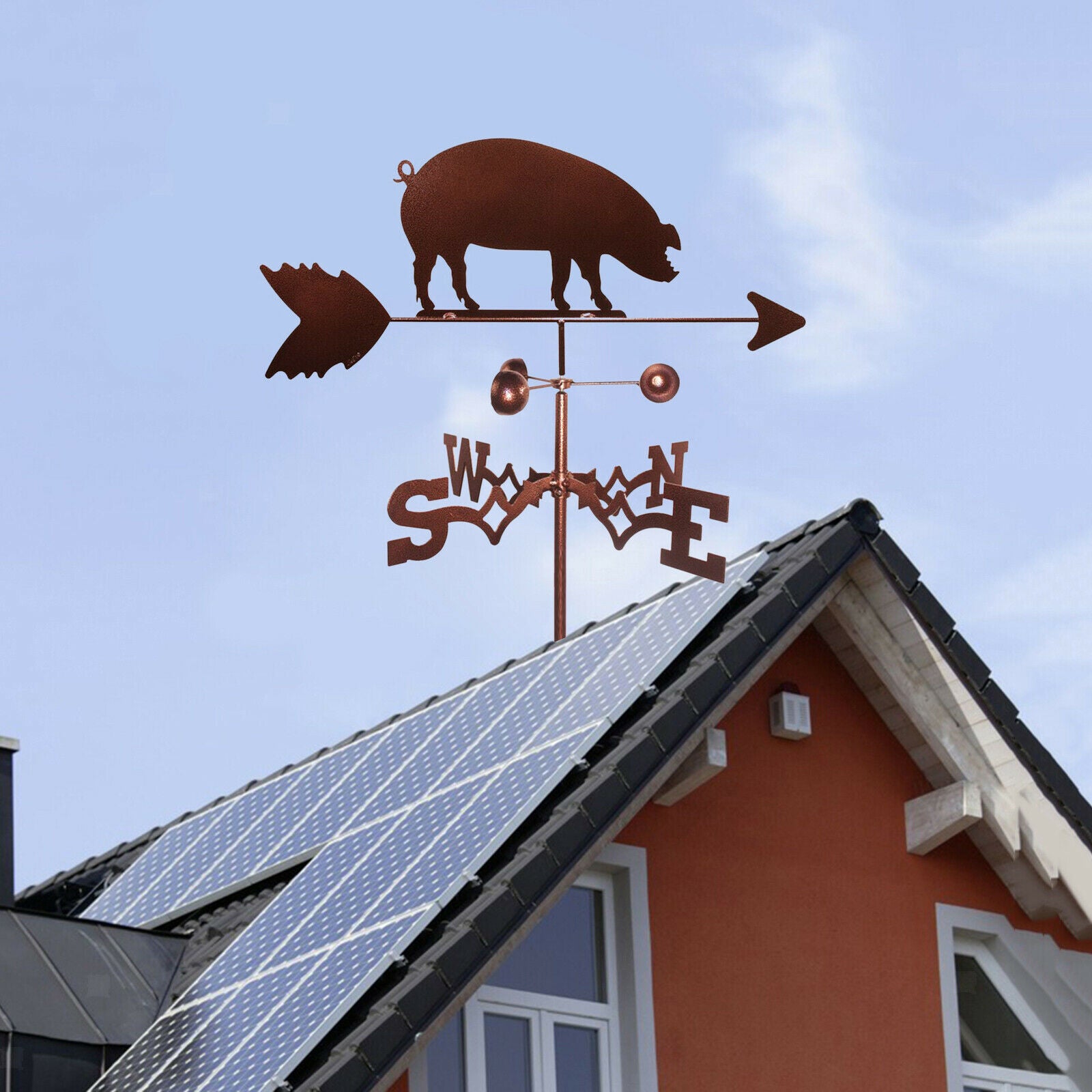 Weather Vane with Pig Statue Wind Direction Indicator Crafts for Garden
