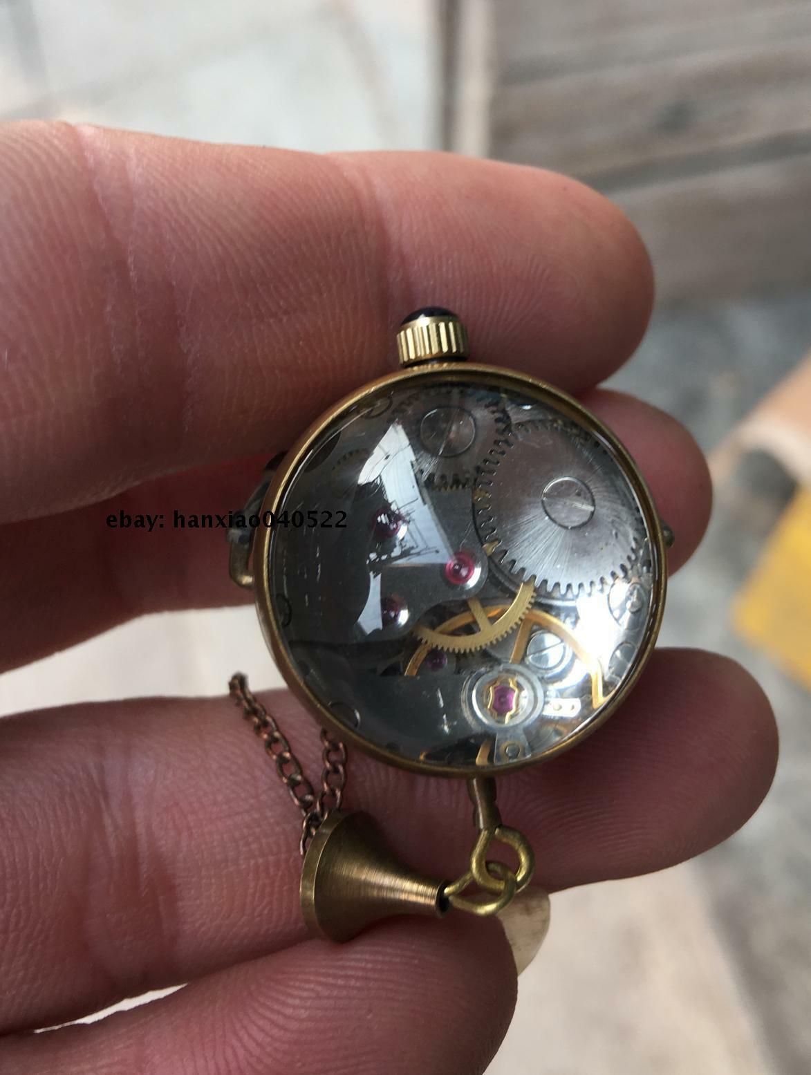 23mm CHINESE OLD BRASS GLASS Pocket Watch BALL Clock