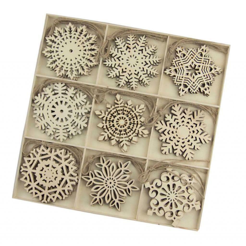 9 Shapes Wooden Snowflakes Christmas Wedding Hanging Ornaments Embellishment