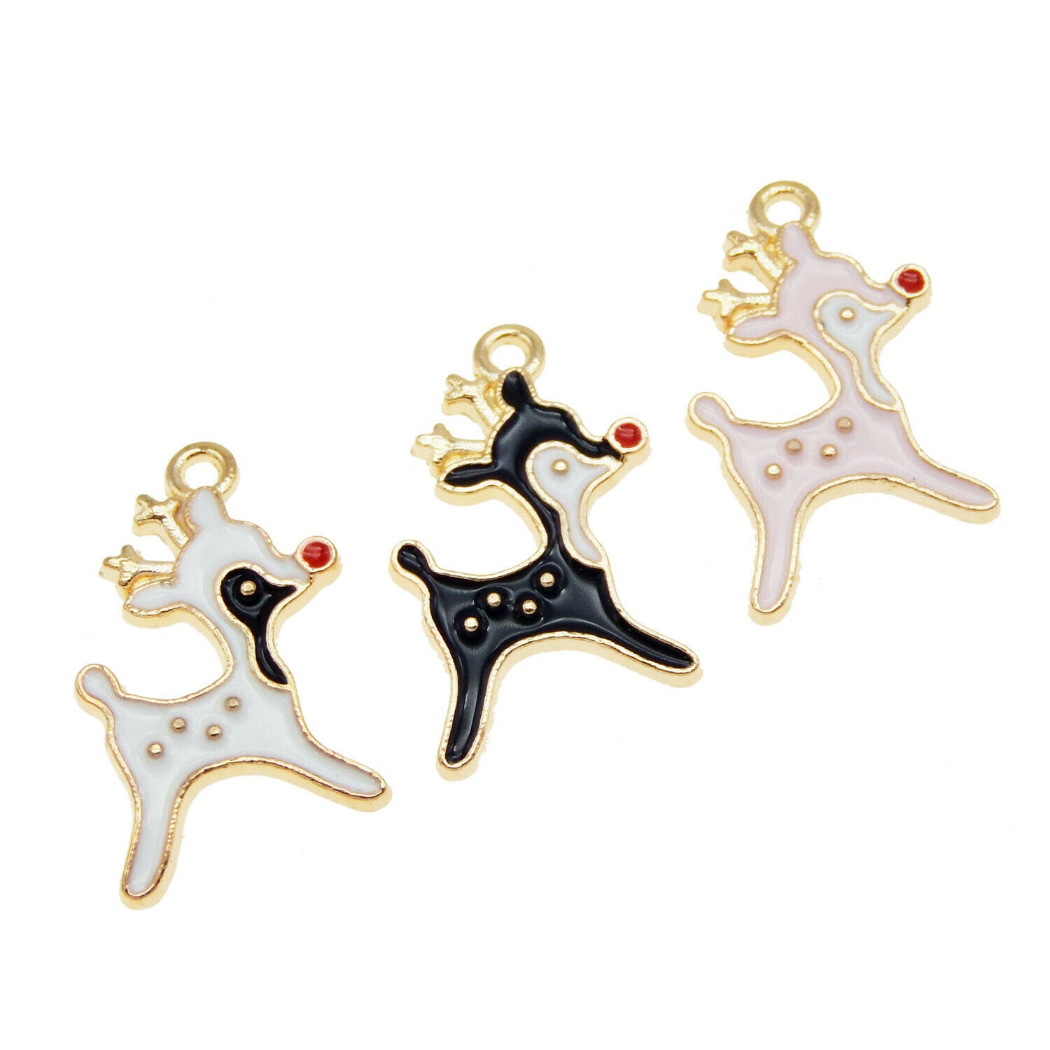 Mixed Colors 21x14mm Enamel Deer Reindeer Pendant Charms DIY Accessories 24pcs