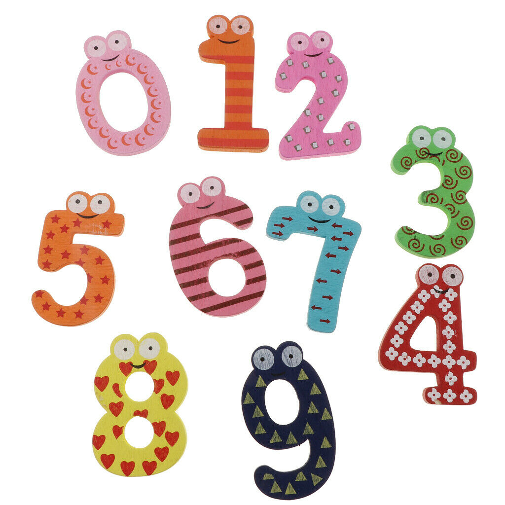 Math 0 - 9 Wooden Magnetic Number Blocks Cartoon Fridge Magnet Learning Toys