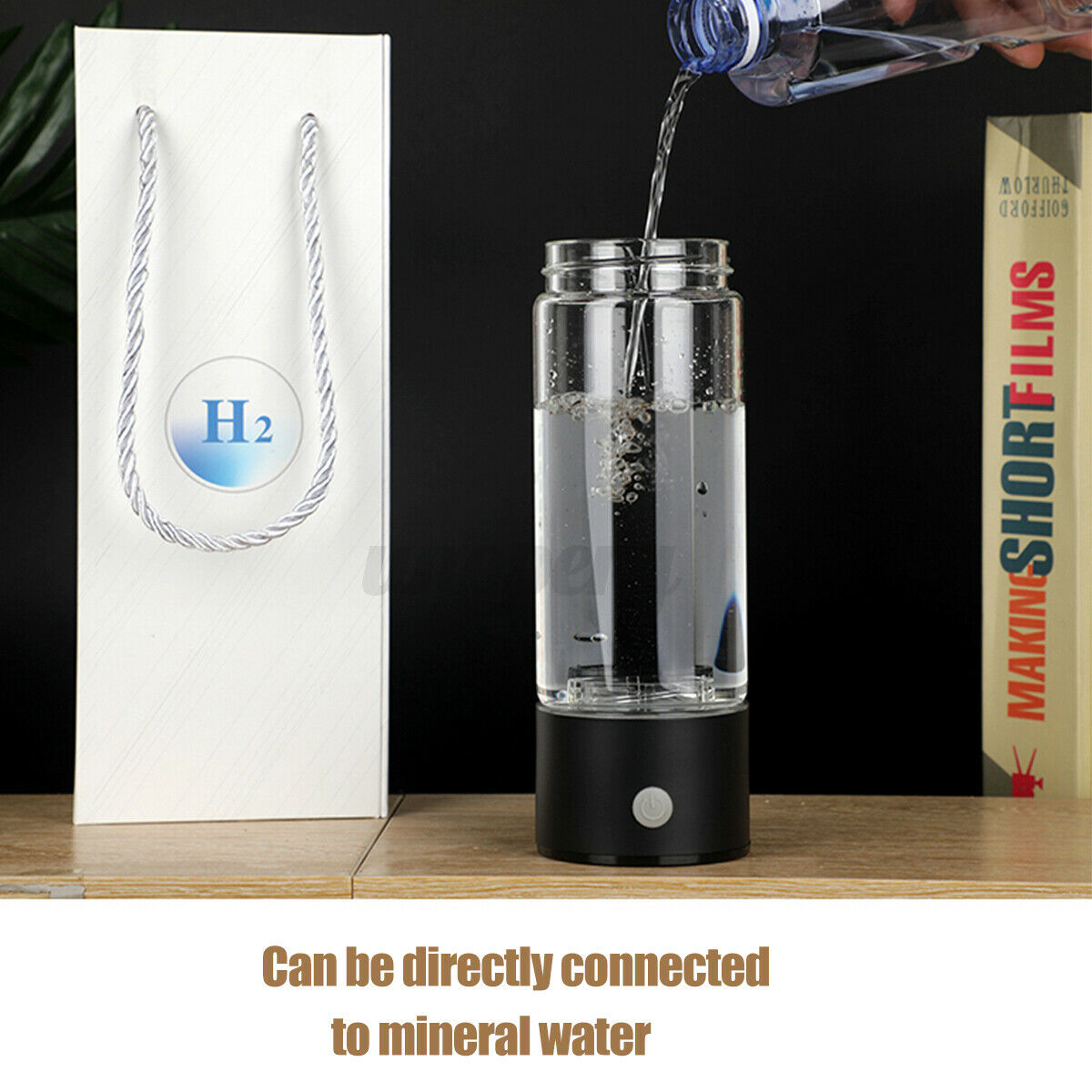 3-IN-1 430ML Hydrogens-rich Water Cup Portable Bottle 3 Min Electrolys Black â˜ª