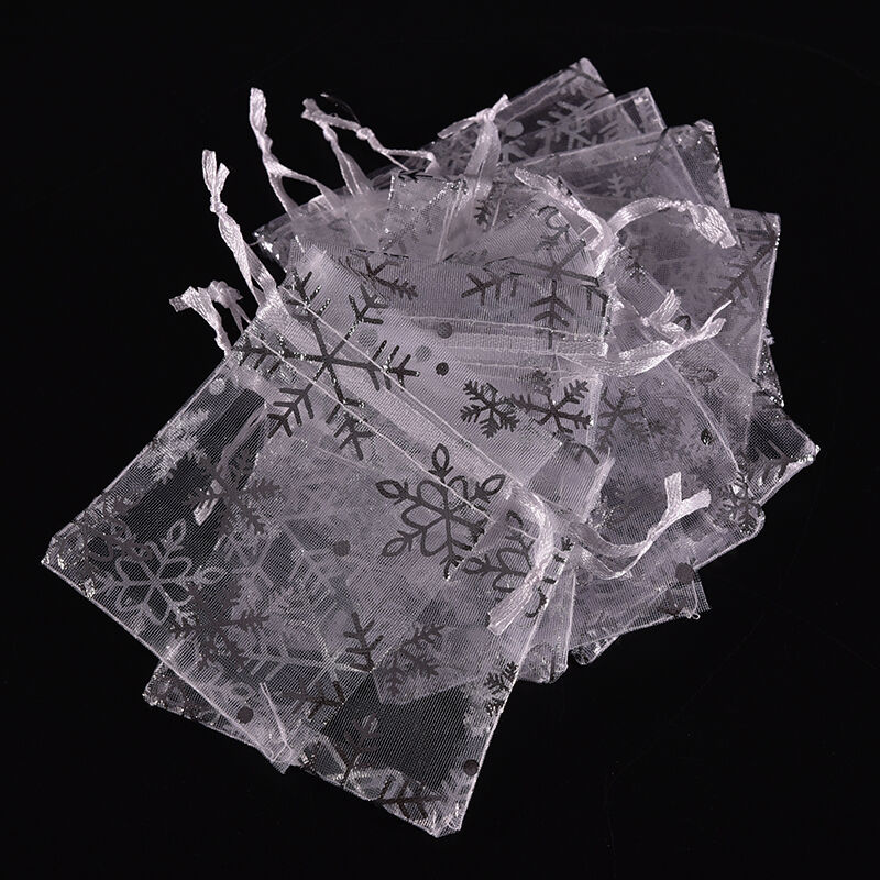 New100X Snowflake White Jewelry Candy Organza Pouch Wedding Favor Bag 7x9 cmOZBD