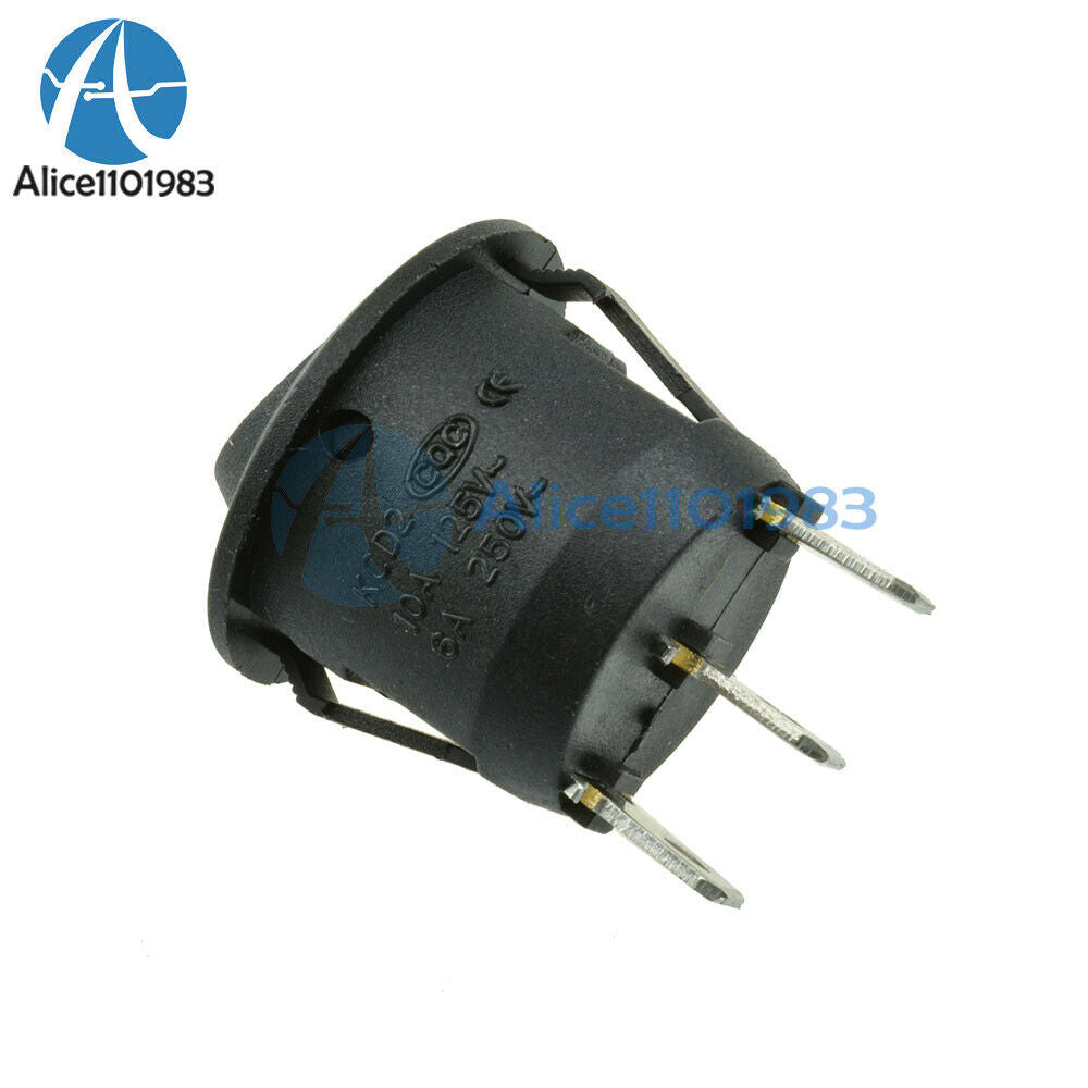 50PCS Black Mini Round Blue 3 Pin SPDT ON-OFF Rocker Switch Snap-in