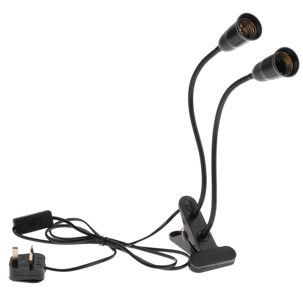 UK Plug E27 2-head Clip on Reading Light Base Desk Reading Lamps Socket Black
