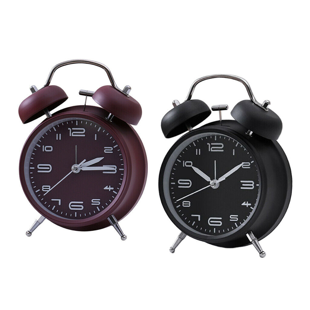 2pcs Keywind Bell Alarm Clock Matte Metal Surface Height Gloss Glass Shell