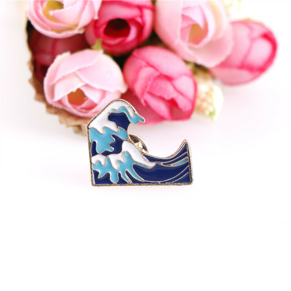 1PC Blue waves brooch Enamel Pin buckle Metal Brooch Coat Jacket Bag Badg.l8
