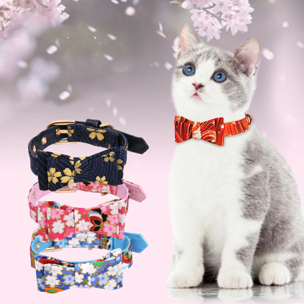 Japanese Style Pet Small Dog and Cat Sakura Collar with Bowtie Pink
