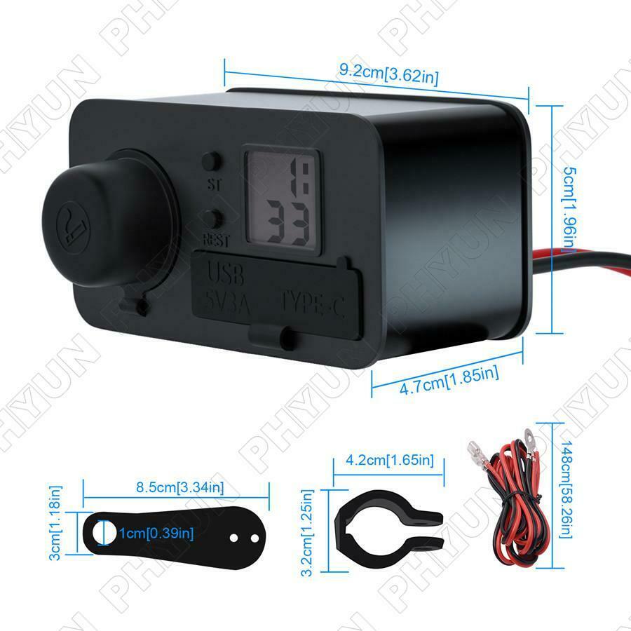 Motorcycle Cell Phone USB Charger  QC3.0 Fast Charge Cigarette Lighter Voltmeter