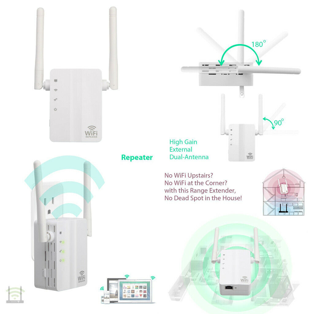 300Mbps Wifi Repeater Router 3 Working Modes EU Plug for Home Office White