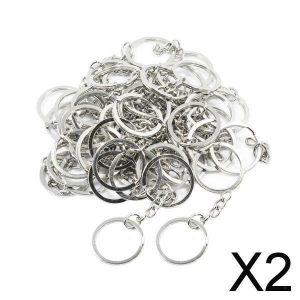 2X 50 Pieces 25mm Split Ring with Chain Keyrings DIY Keys findings Clasp