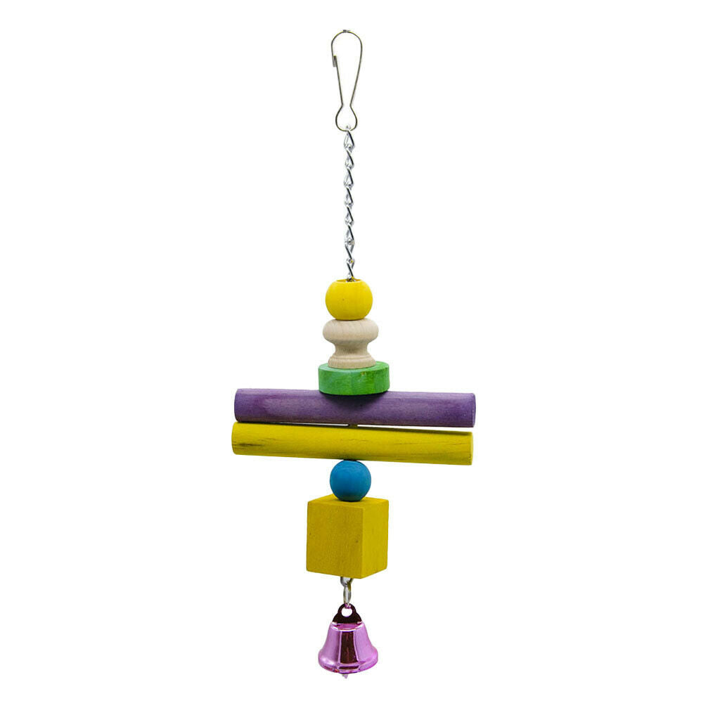 Bird Swing Toys with Colorful Wood Beads and Metal Bells Hanging Pendant for