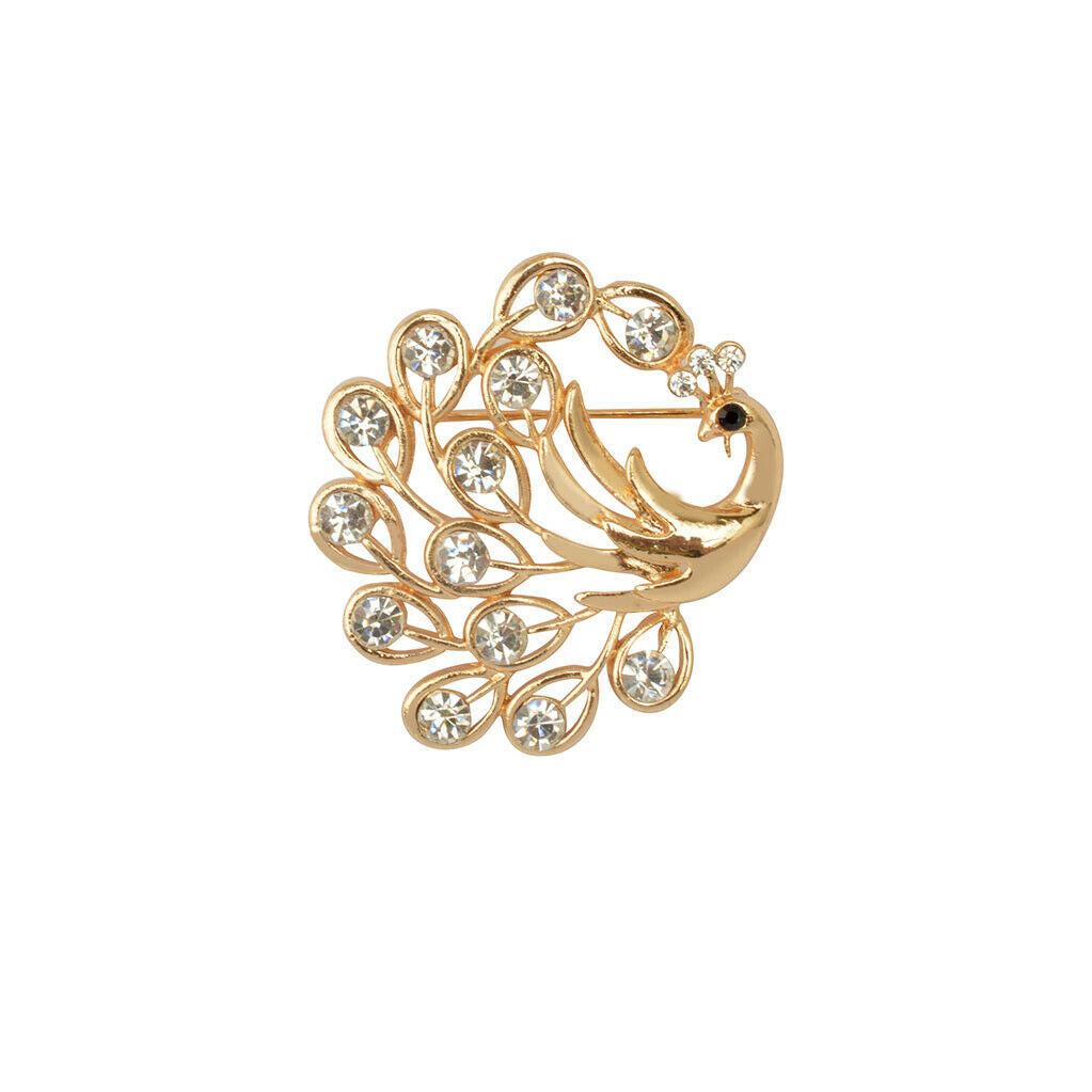 Elegant Peacock Crystal Rhinestone Golden Collar Brooch Pin Wedding Bridal