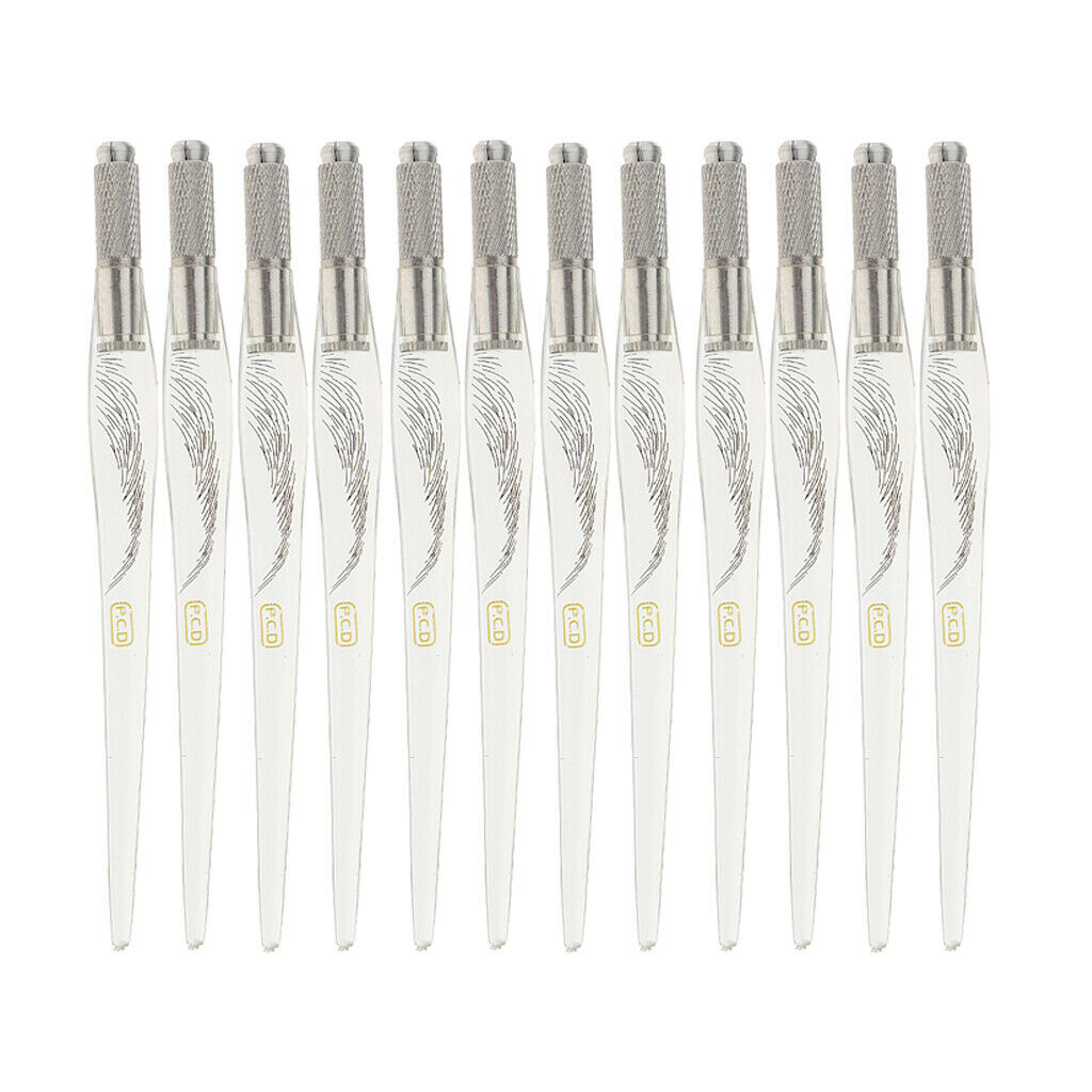 12Pcs Microblading Pen Eyebrow Lip Line Manual Tattoo Pen Body Art Clear lady