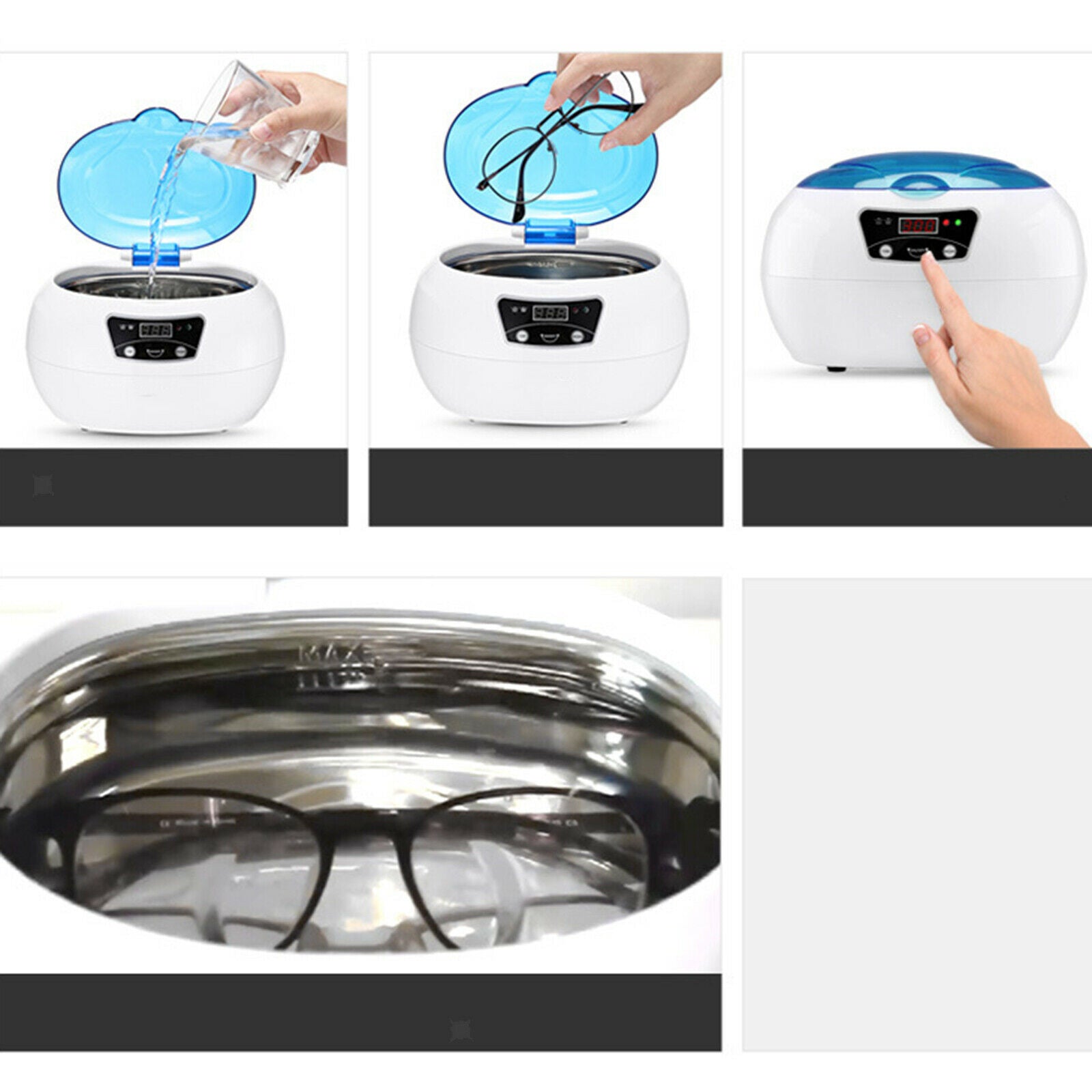 Household Ultrasonic Cleaner 600mL for Jewelry Glasses Ring White UK Plug