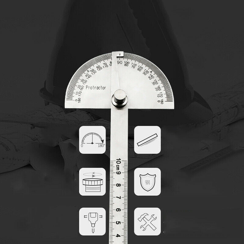 Stainless Steel Angle Ruler 180° Protractor Round Finder Arm Measuring Tool