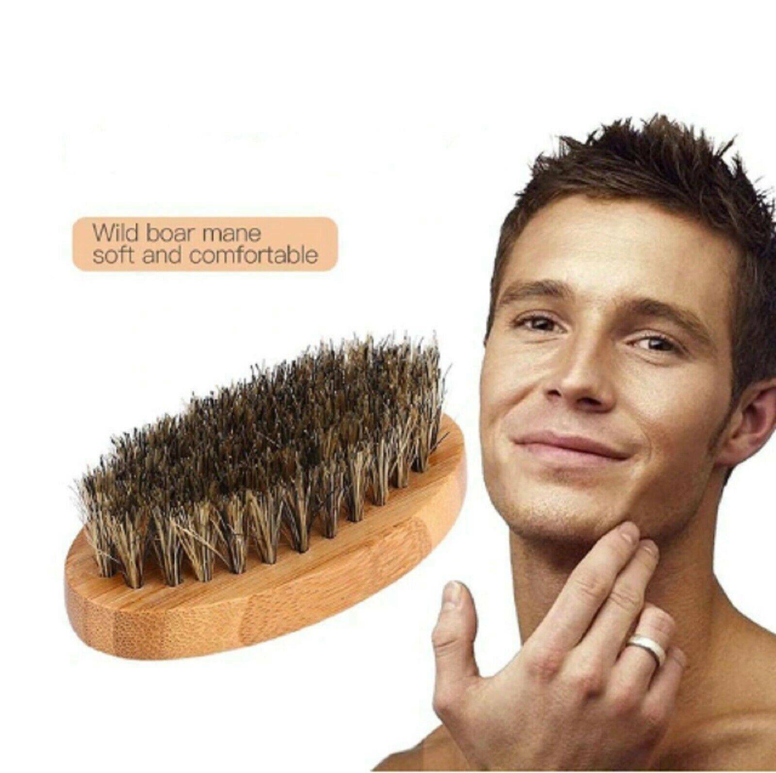 Mens Mustache Brush Hard Round Wood Boar Hair Bristle Beard Military Handle Comb