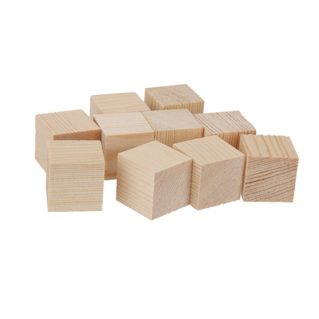 10pcs Unfinished Wood Cube Blocks for Scrapbooking Kids Crafts Gifts 25mm