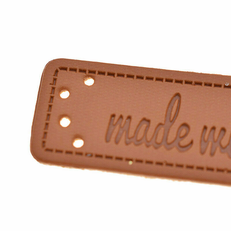 20x Brown Made with Heart Faux Leather Hand made Label Tags DIY Sewing Craft