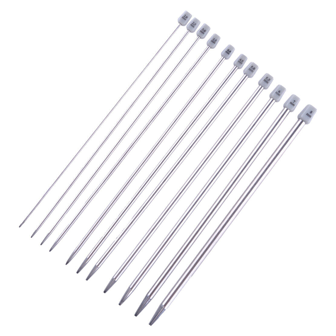 11Pair Stainless Steel Single Pointed Knitting Needles 2mm-8mm 25cm Durable