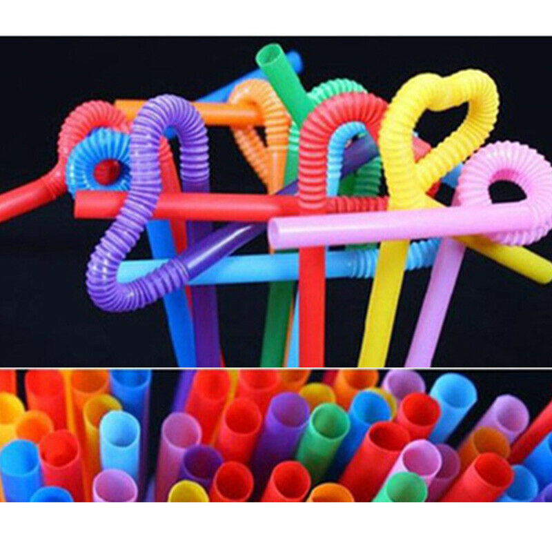 100PCS Straw Disposable Long Multi-Color Flexible Drinking Straws Bar Party