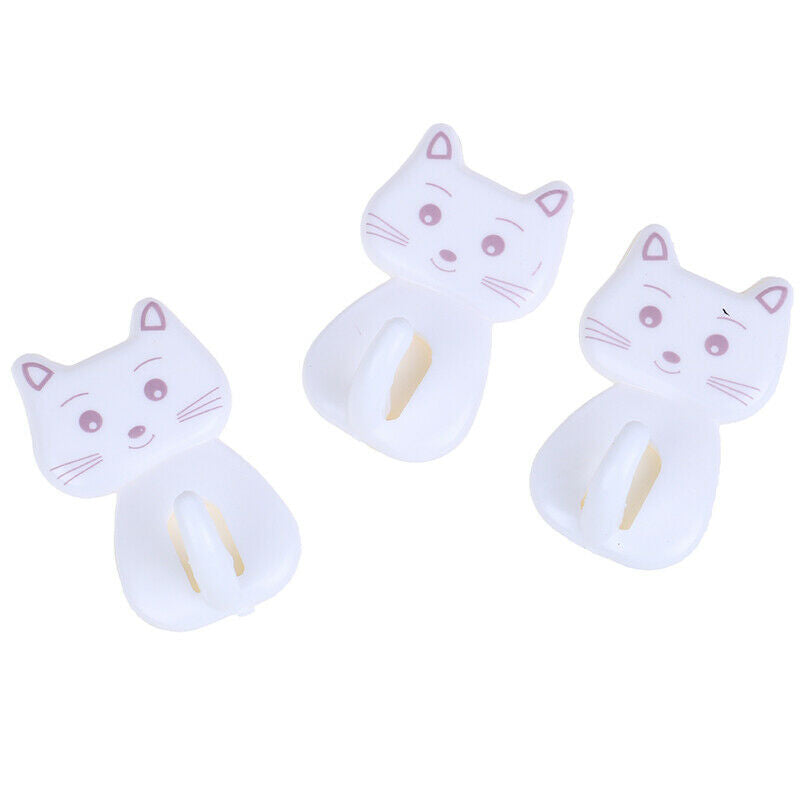 3pcs Self Adhesive Wall Decor Hooks Cute Cat Door Racks Hanger Towel Hold.l8