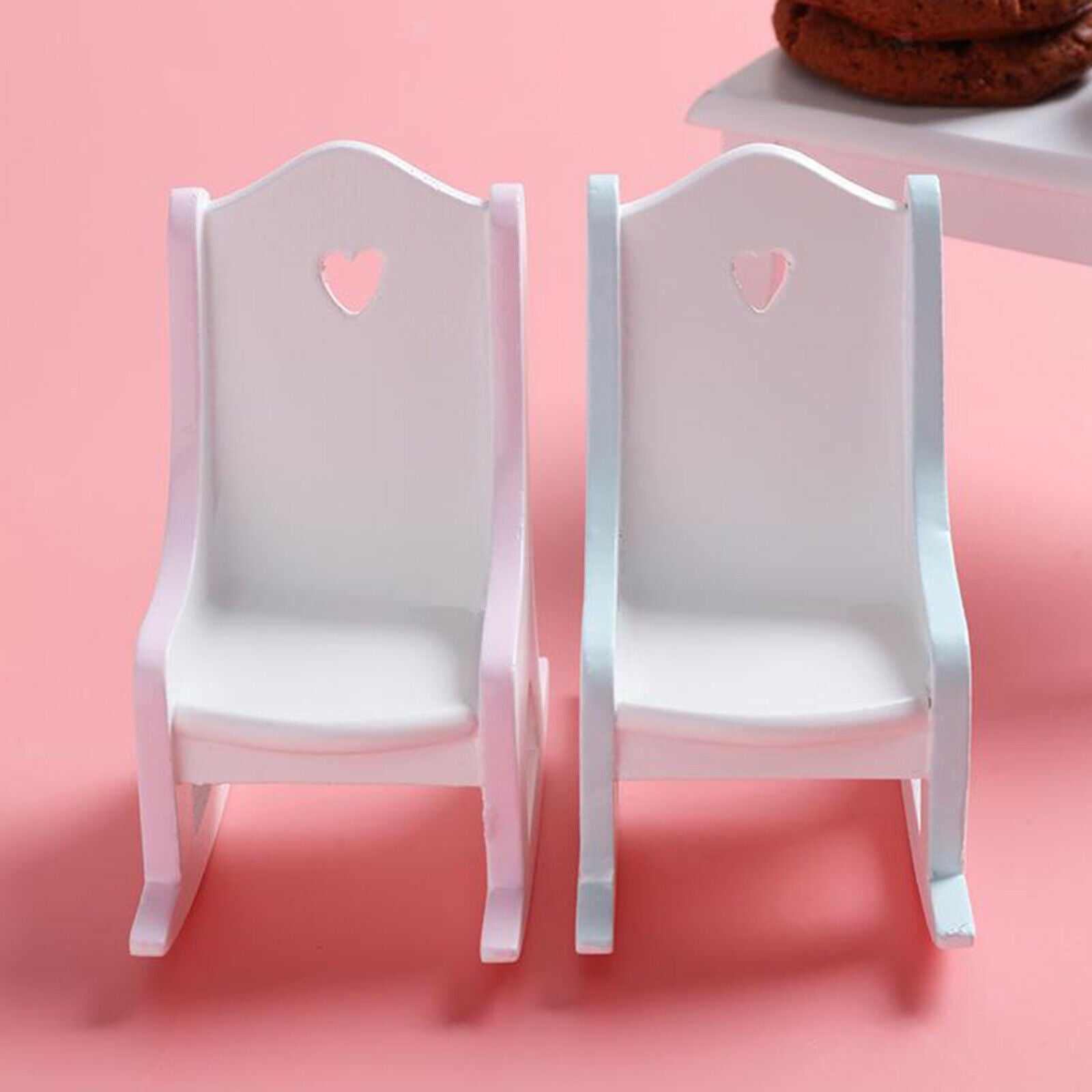 2Pcs Wooden 1:12 Scale Miniatures Rocking Chair Furniture Accessories Crafts