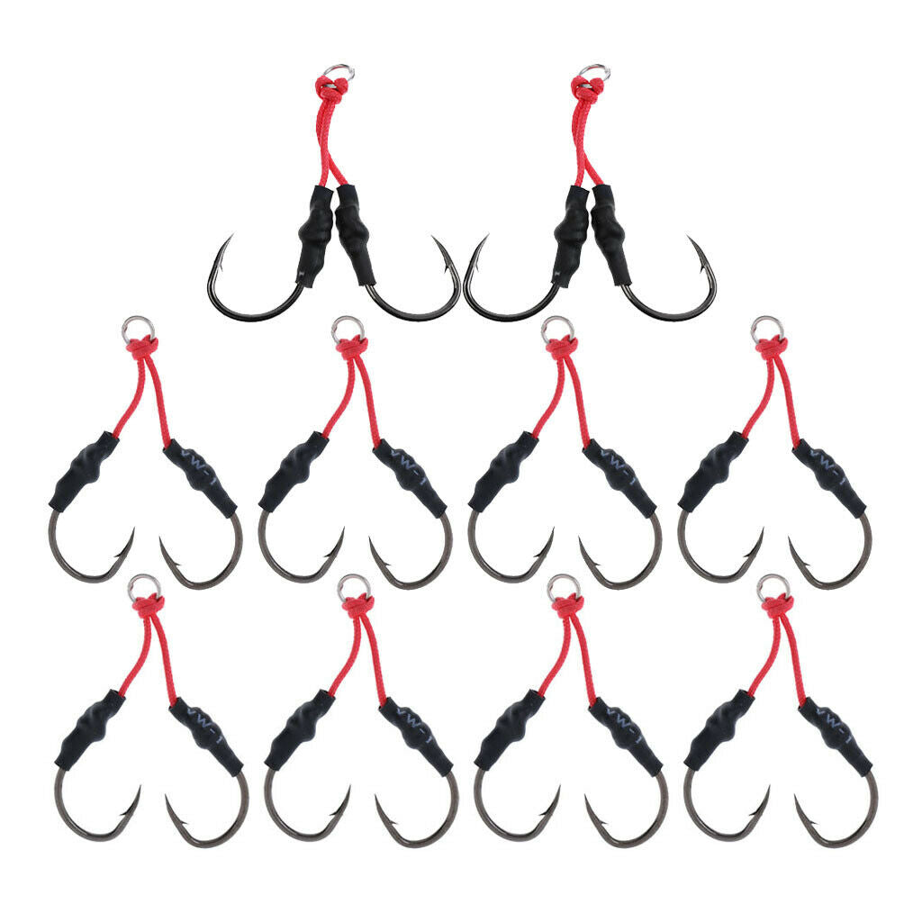 10Pcs Carbon Steel Fishing Dual Assist Hook Super Strong Braid Assist Cords