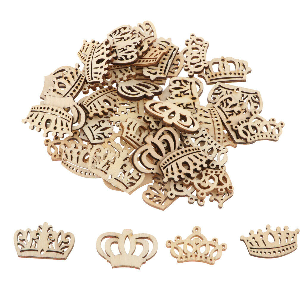 50pcs Crown Wooden Pieces Baby Shower Scrapbooking Embellishments DIY Craft