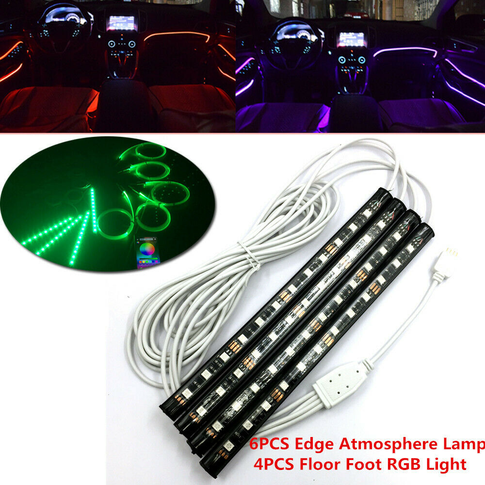 10x RGB LED Bluetooth Car Under Dash Door Light 8M Glass Fiber Strip iOS Android