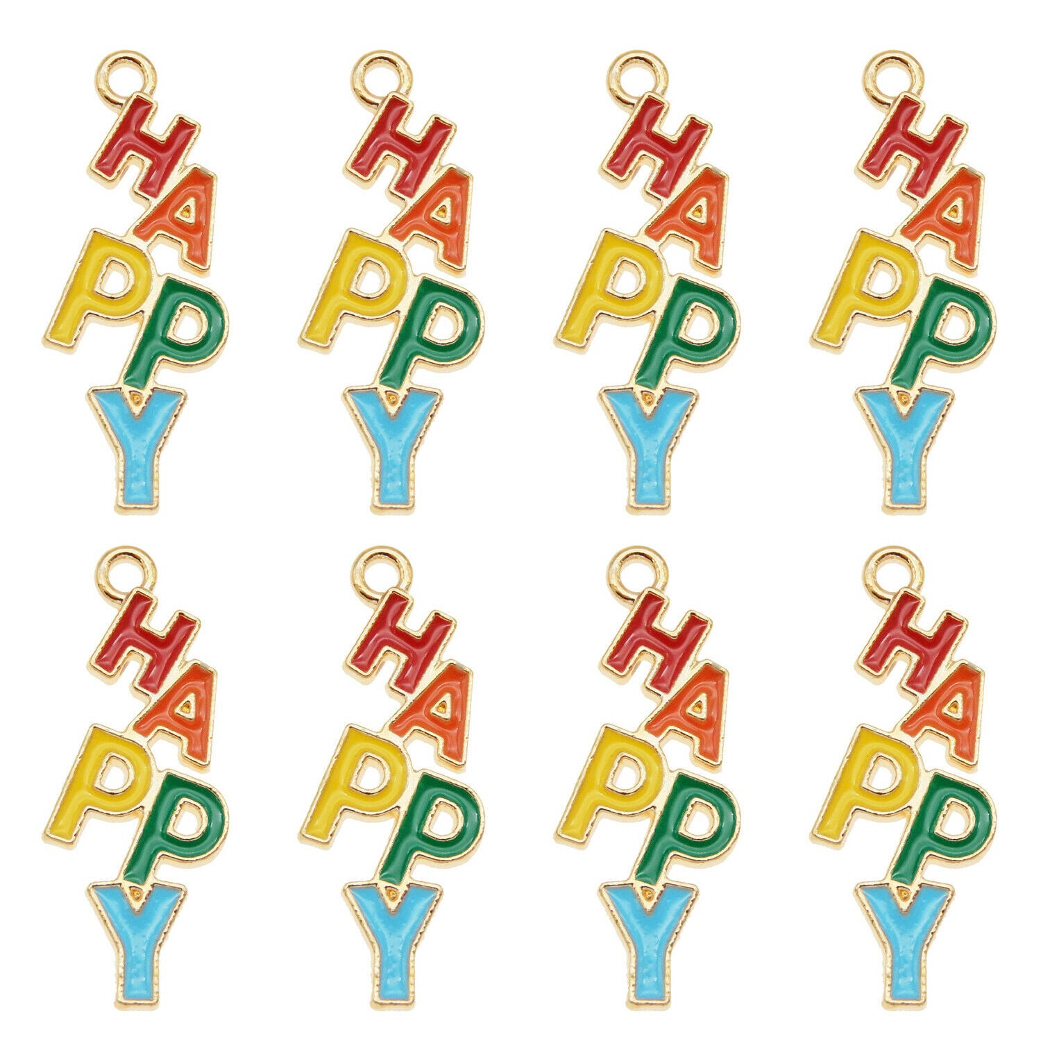 20pcs Enamel Plated Multi-Colors Happy Word Pendant Charms DIY Findings Crafts