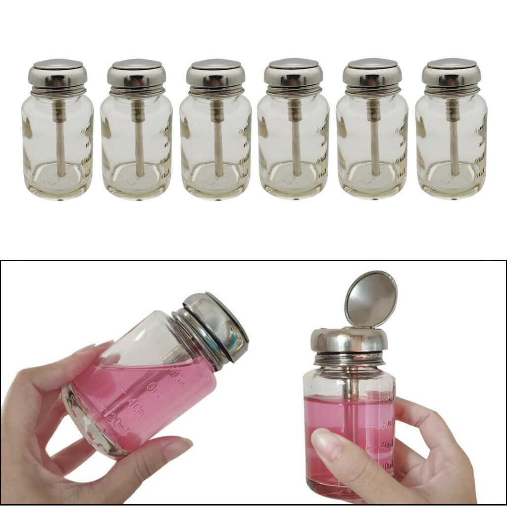 6Pcs/set 80ml Nail Polish Remover Pump Dispenser Alcohol Bottle Container