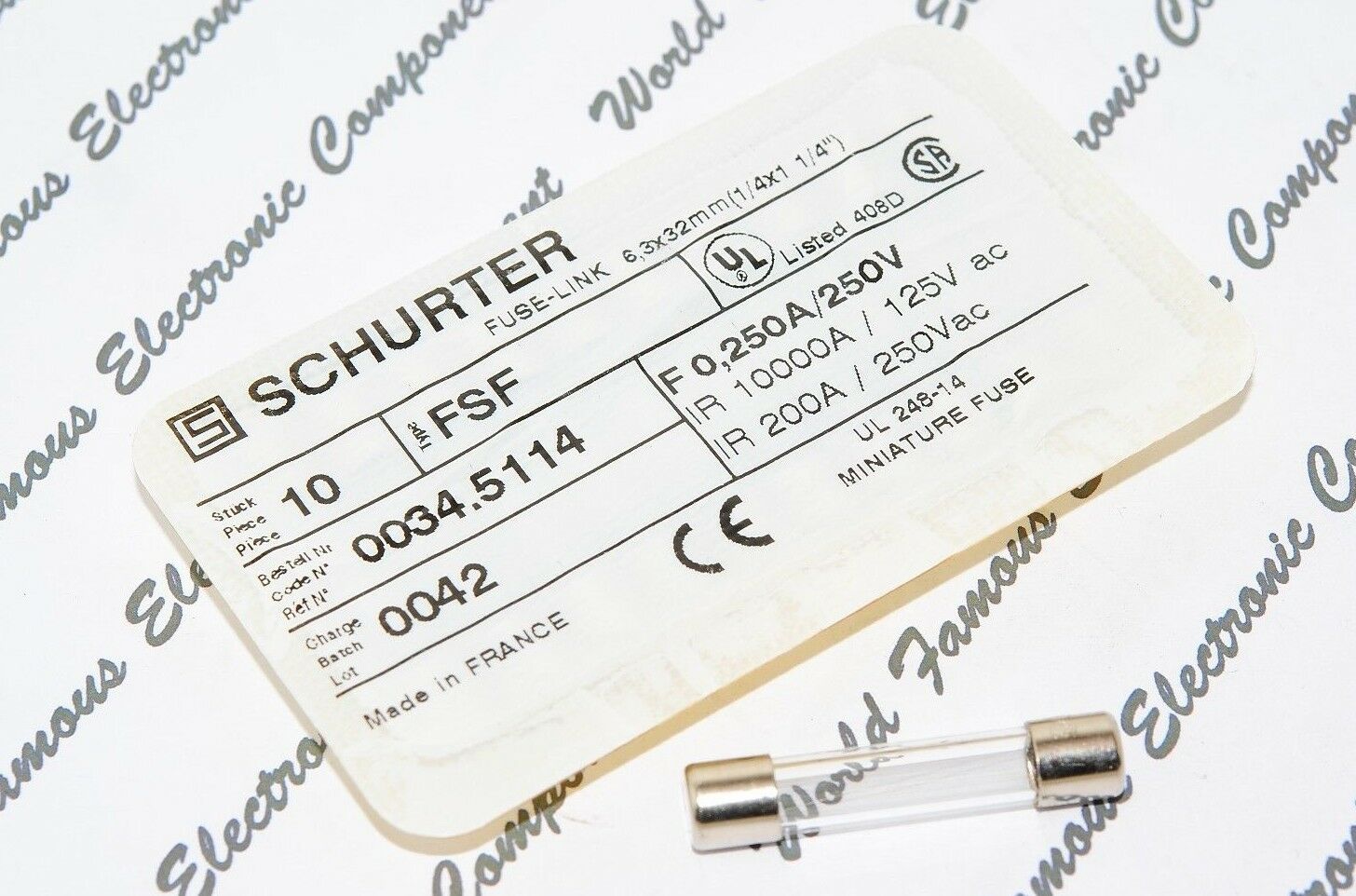 5pcs - SCHURTER (F) 250mA (0.25A) 250V 6.3x32mm Glass Fuse - FSF 0034.5114