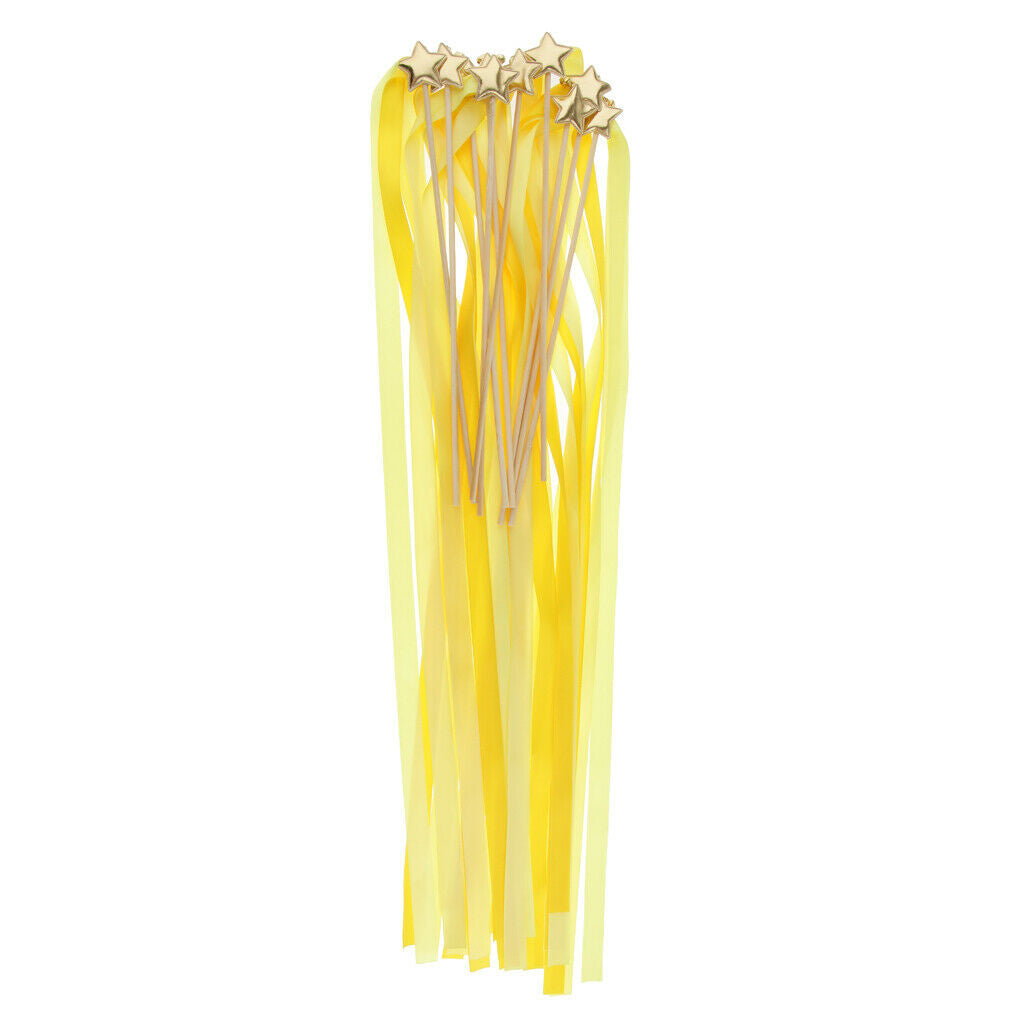 10 Pieces Star Silk Ribbon Wands Fairy Stick with Bells Wedding Decor A9