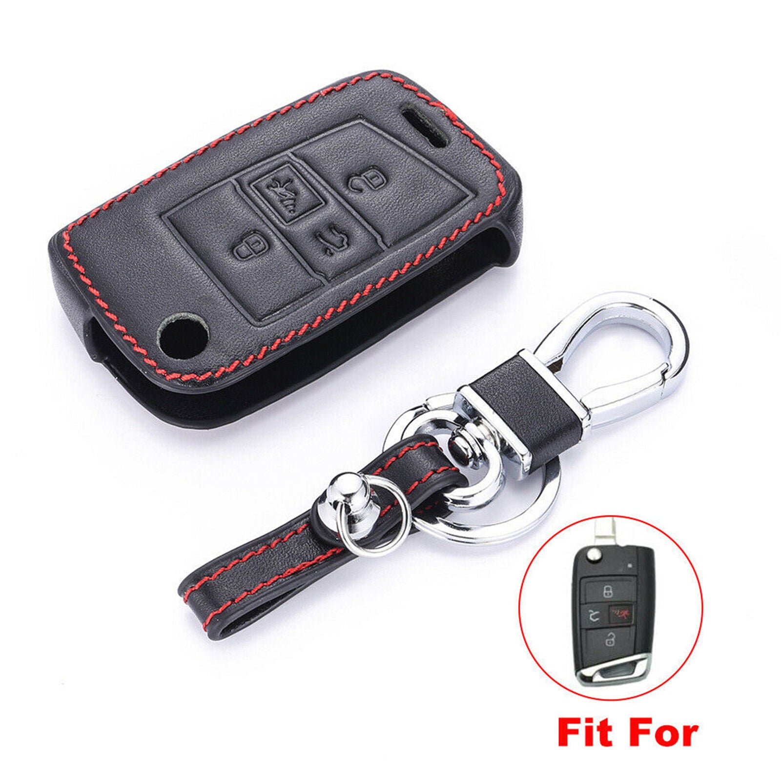 For VOLKSWAGEN VW Golf 4 Buttons Remote Key Fob Bag Holder Leather Cover Case