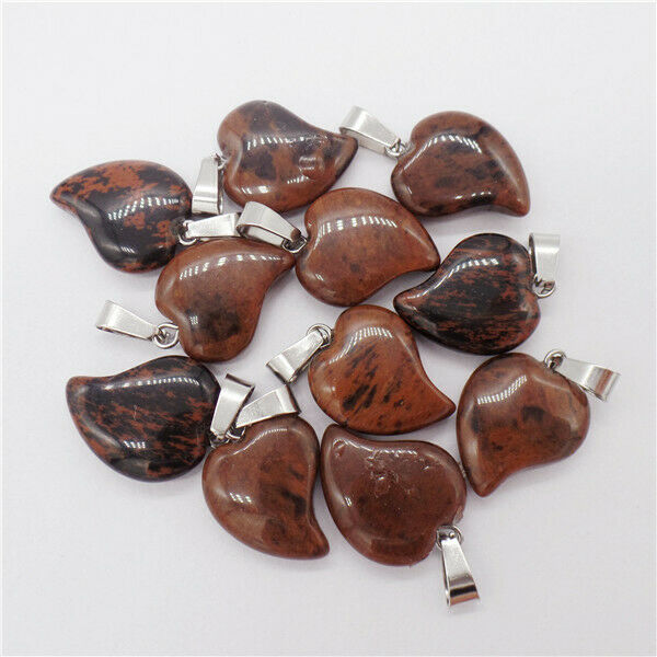 15Pcs 19x17x6mm Natural Mahogany Obsidian Heart Pendant Bead DIY Jewelry HH9561