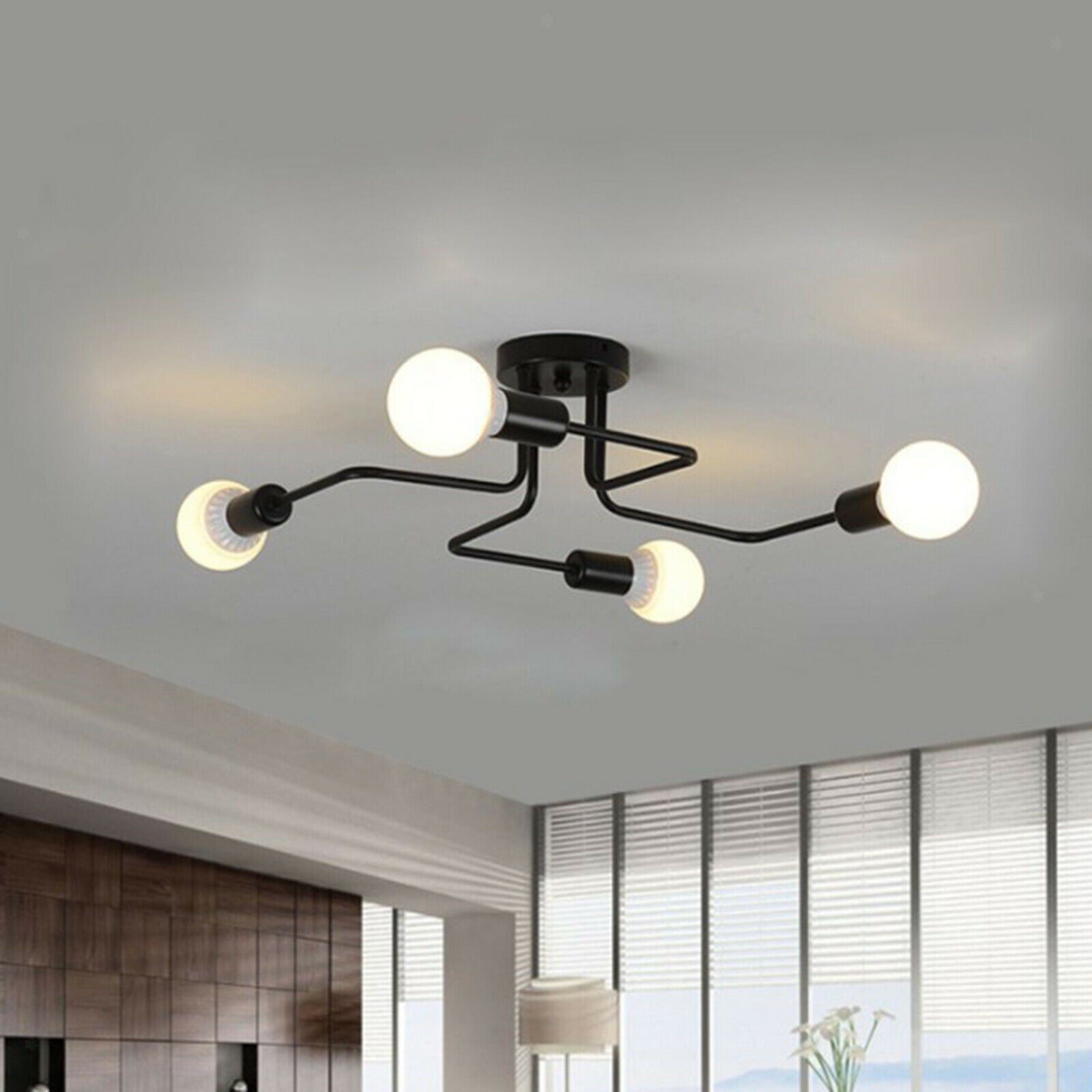 2X Ceiling Light  Retro Wrought Iron Large Black Chandelier Ceiling Lamp 4-Head