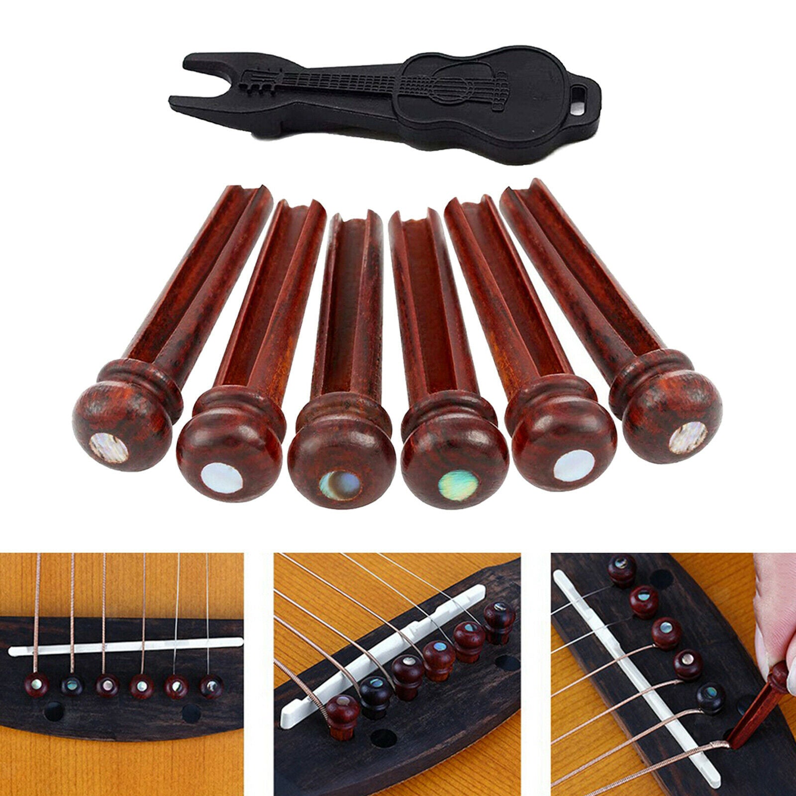6 Pieces Wooden Guitars Pegs Martin Repairing Pin Puller Remover Extractor