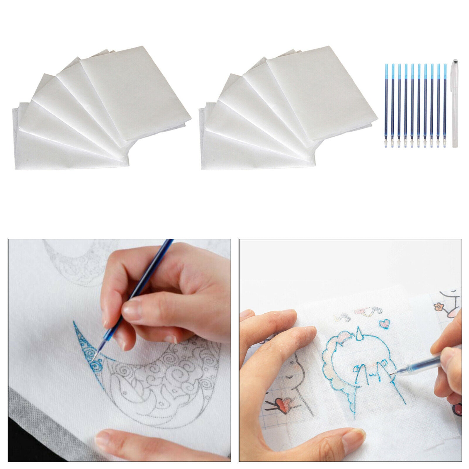 10 Sheets Water Soluble Embroidery Stabilizer Transfer Paper with Pens