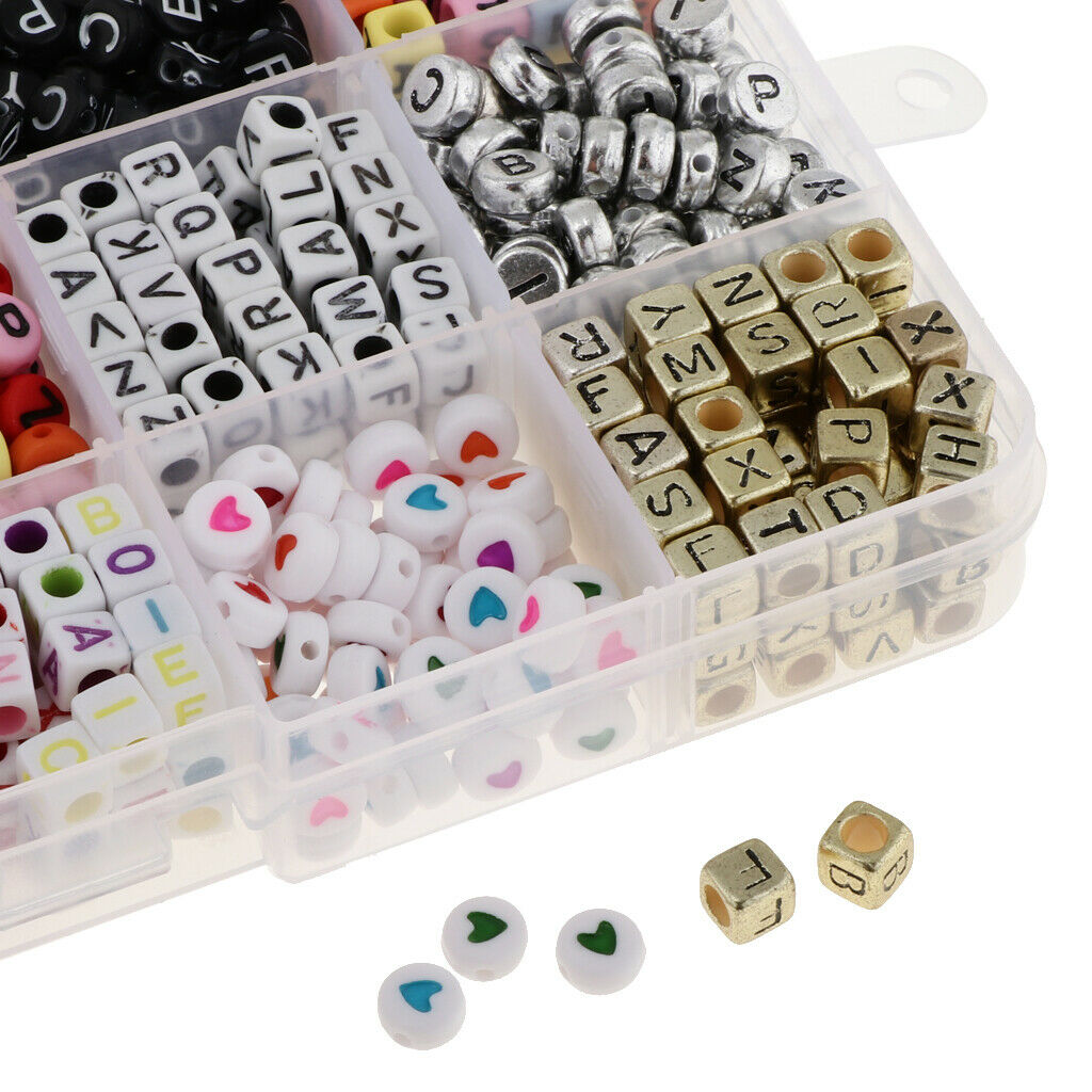 1100Pcs Mixed Color Alphabet A-Z Cube/ Round Beads for Jewelry Making DIY
