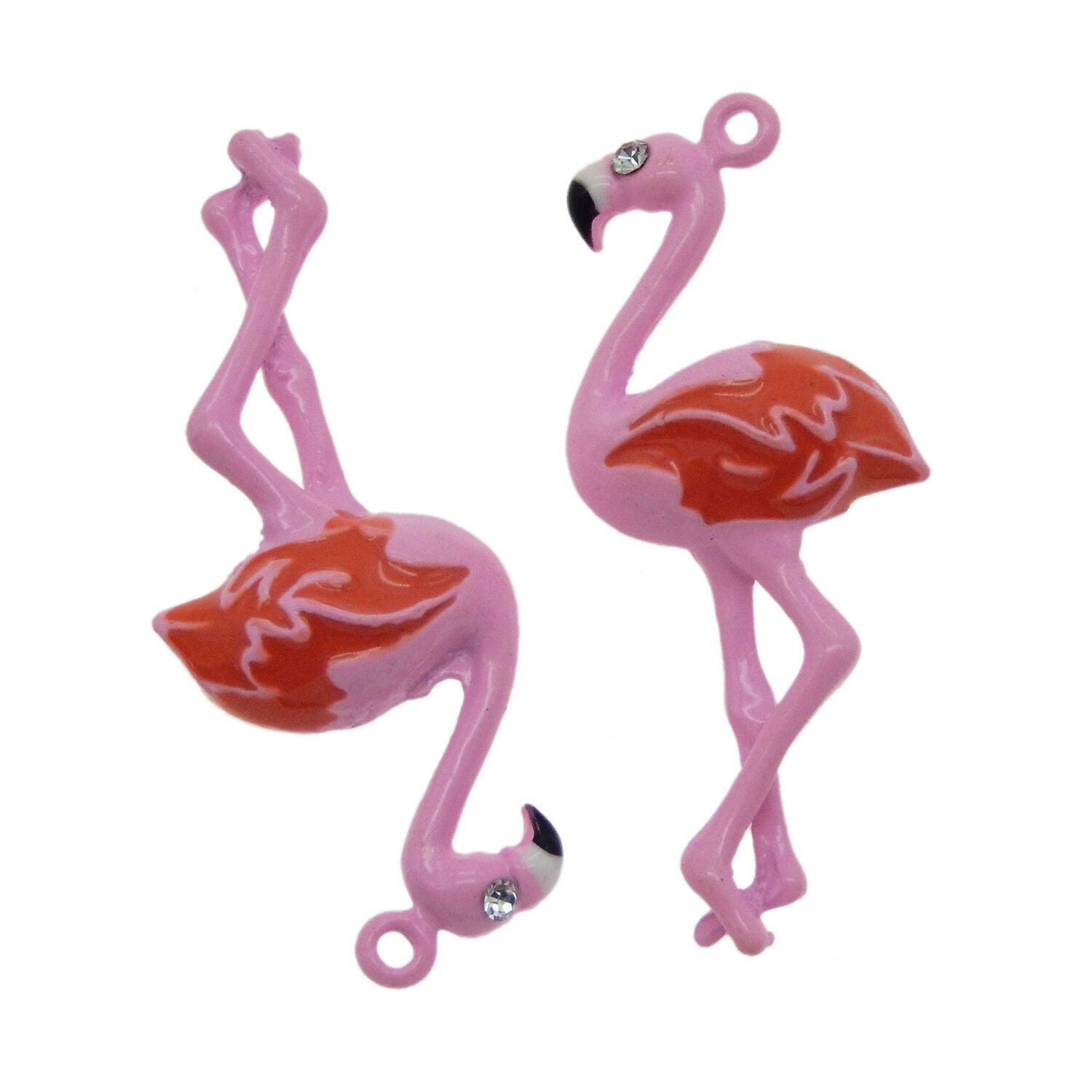 6 pcs Enamel Plated Cute Flamingos Bird Look Metal Charms Pendants 33x14 MM