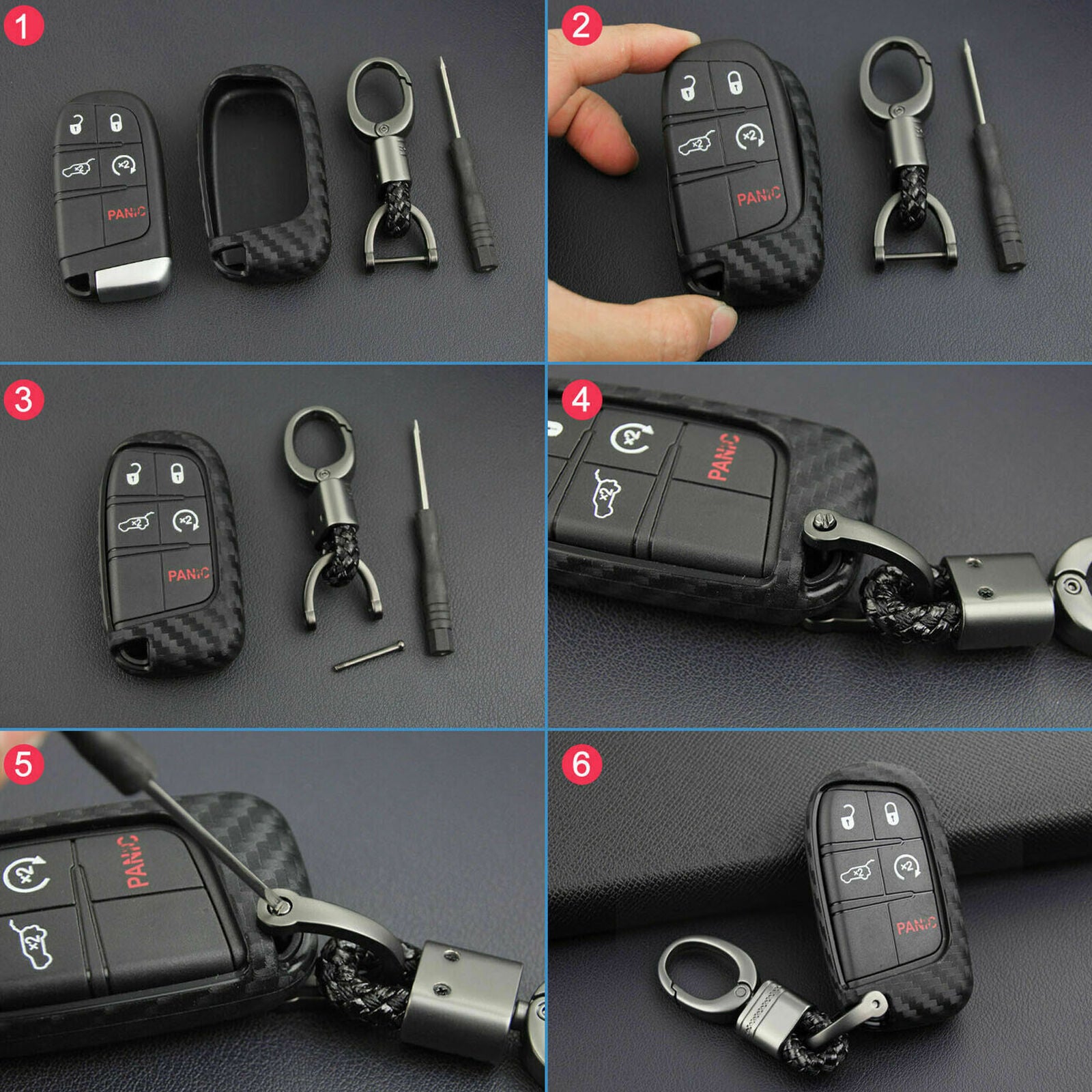 Carbon Fiber Key Fob Chain For Jeep Dodge Chrysler Accessories Case Rings Bu
