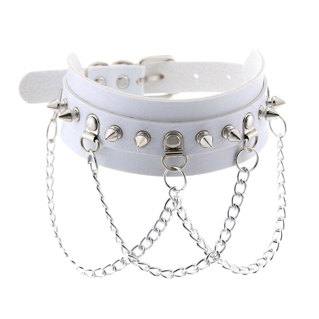 2Pcs Pu Leather Choker Collar Women Men Studs Chains Necklace Rock Jewelry
