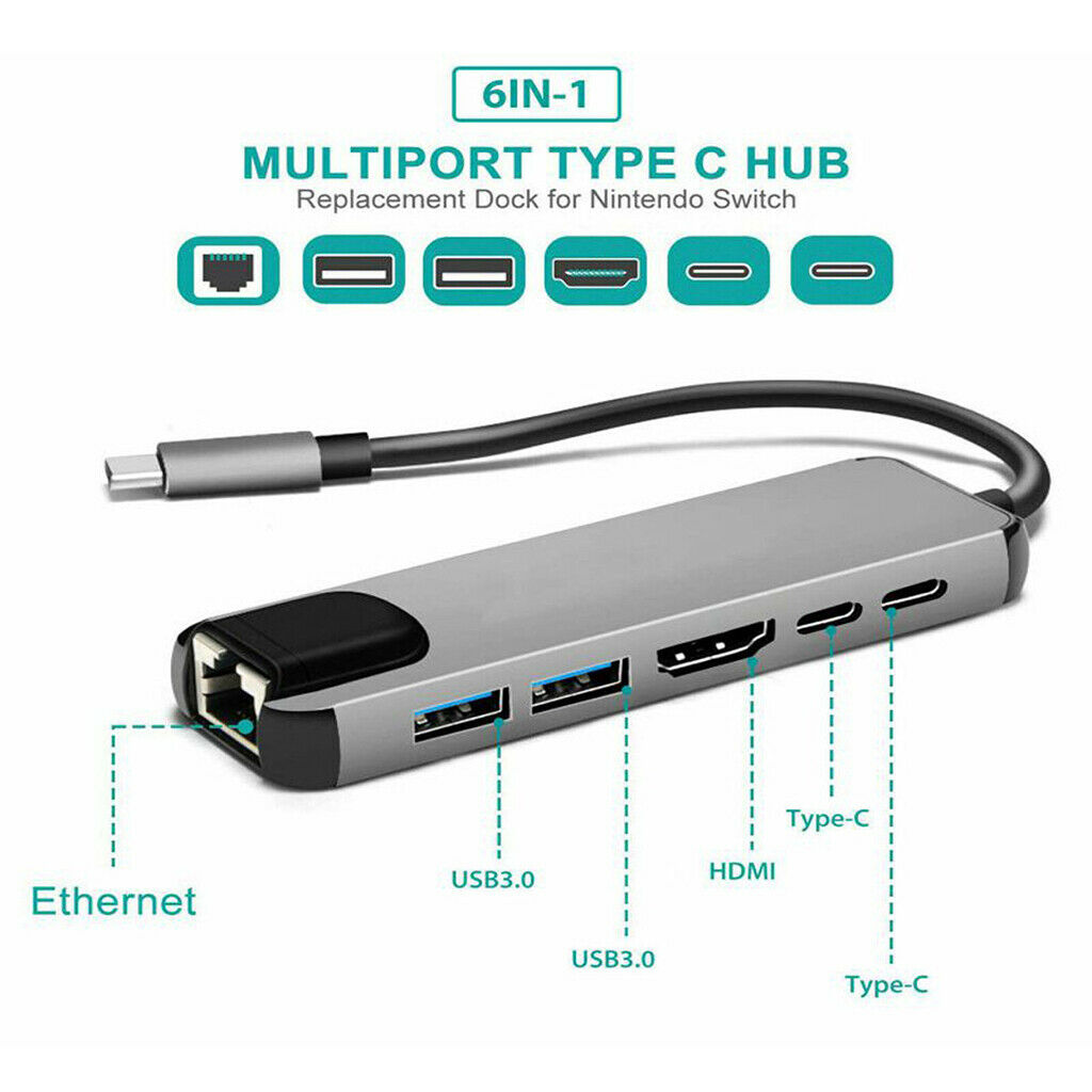 Multiport USB-C HUB to 4K HDMI USB3.0 PD Charge  Adapter For MacBook Pro Air