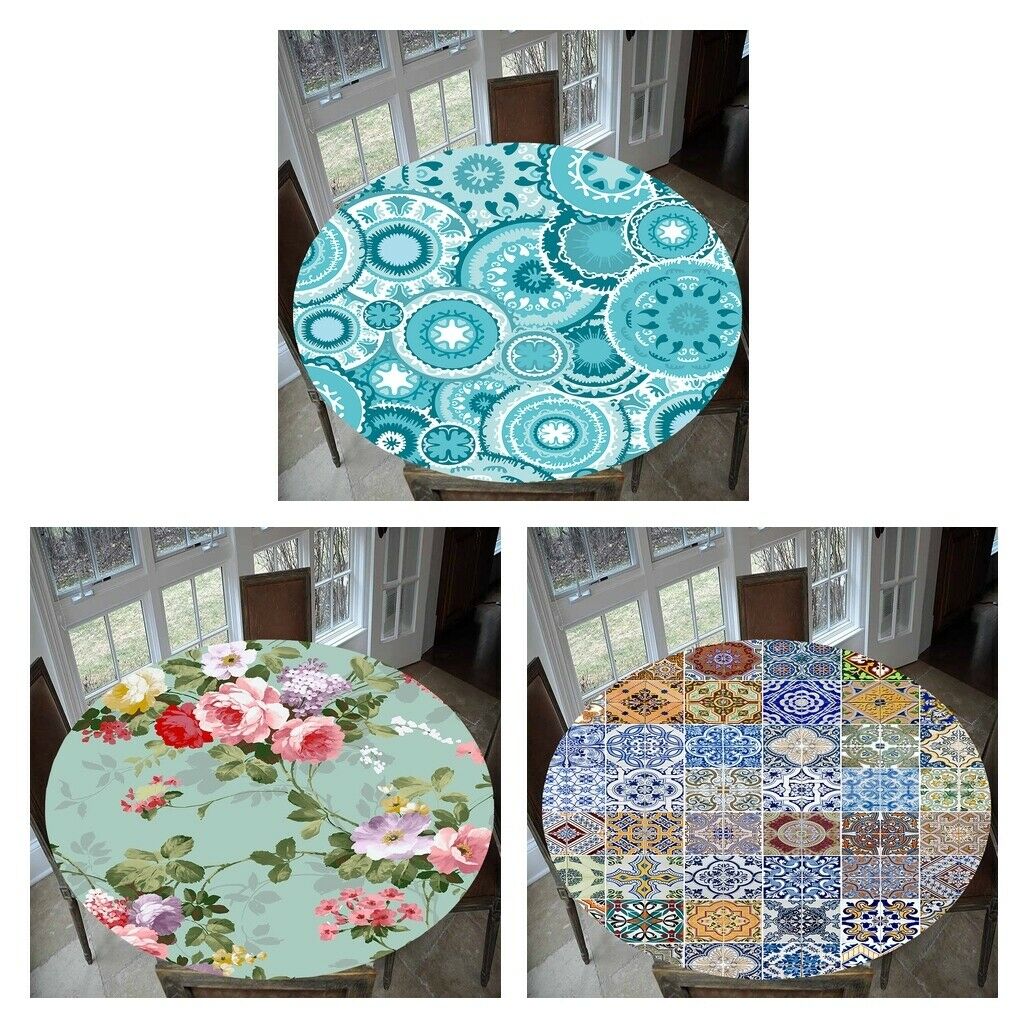 Set of 3 Non-Slip Vinyl Tablecloth Washable Round Dinner Party 48/60'' #1